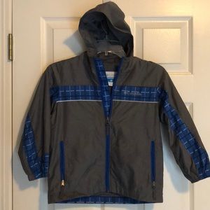 Columbia Boys Rain Coat Grey Blue Plaid